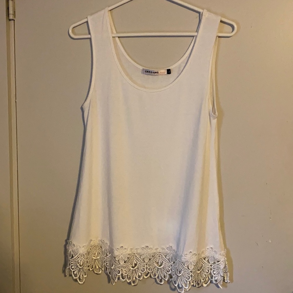 White tank with lace trim